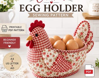 Chicken Egg Holder Sewing Pattern | Farmhouse Fabric Basket (Digital Download)