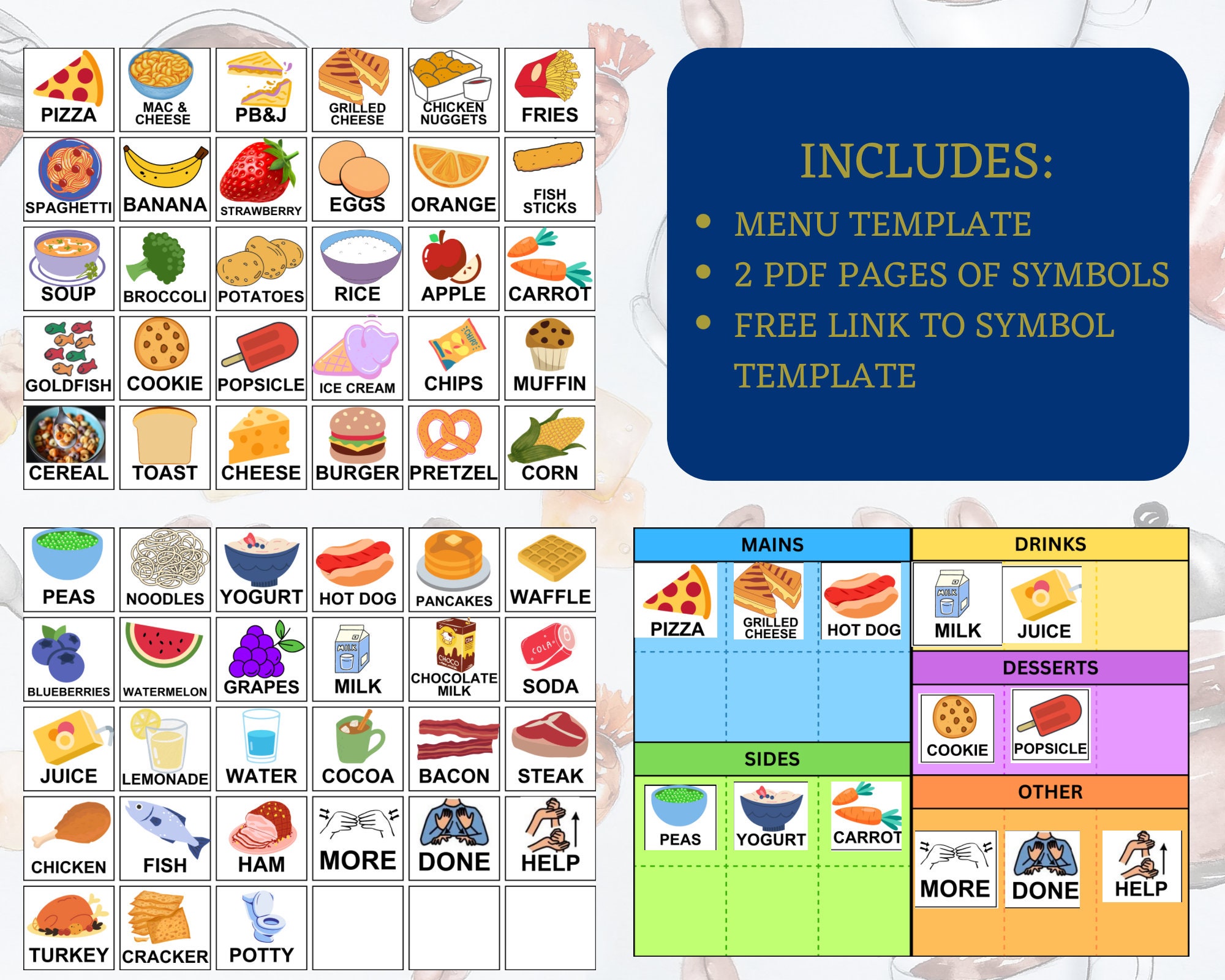 PECS Printable Menu With Swappable Items - Customizable - Instant ...