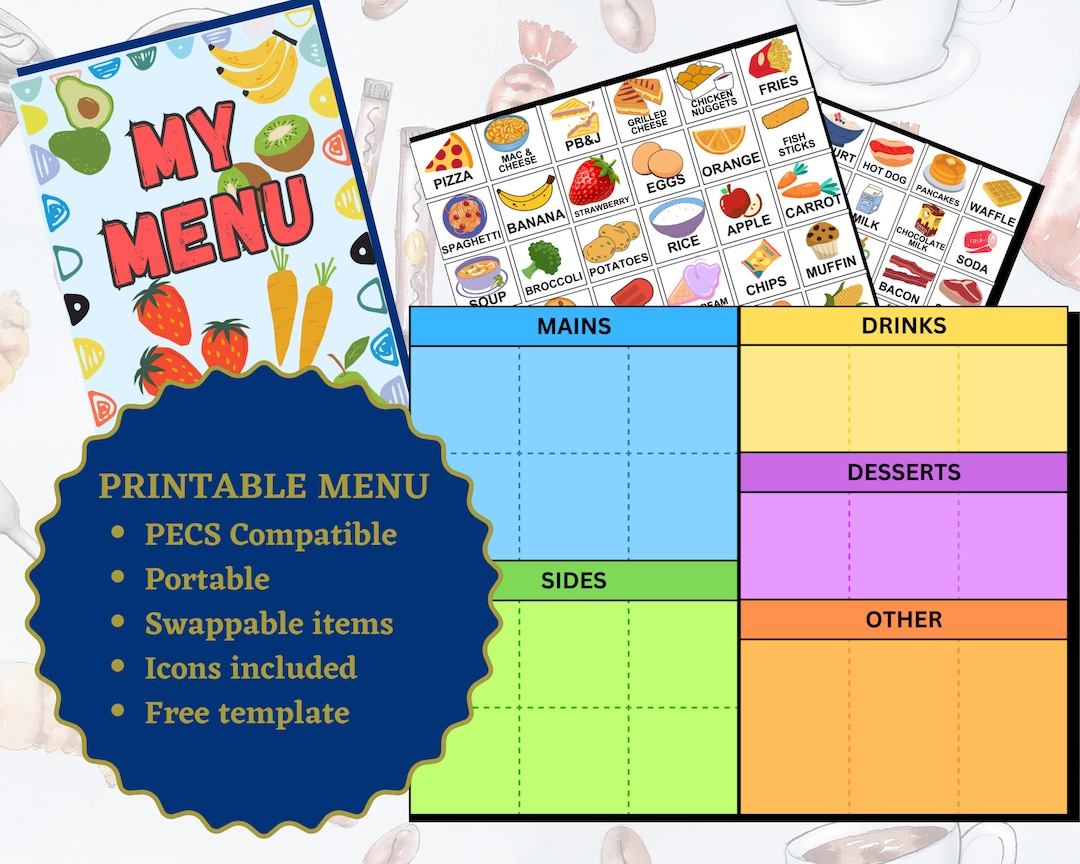 PECS Printable Menu With Swappable Items - Customizable - Instant ...