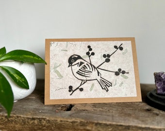 Hand-printed bird notecard and envelope