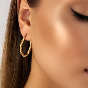 Chunky Gold Twisted Hoop Earrings Large Twisted Rope Hoop Earrings Big Thick Gold Hoops Gold Bold Statement Hoop Earrings Boho Chic Hoops