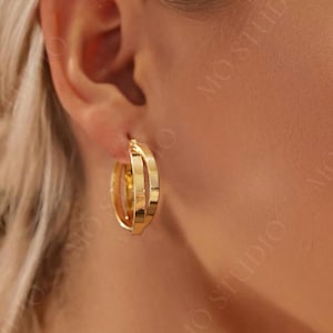 Chunky Gold Twist Hoop Earrings, Gold Double Hoop Earrings Silver Chunky Hoop Earrings Rope Hoop Earrings Twisted Boho Hoop Earrings Outfit