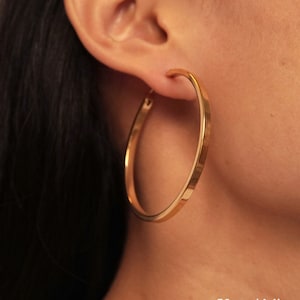 Large Gold Chunky Hoop Earrings, Thick statement Hoop Everyday Earrings, Wide Flat Earrings, Minimalist Hoop Earrings, Thin Hoop Earrings