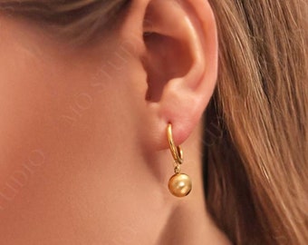 Chunky 18K Gold Ball Hoop Earrings, Small Gold Hoop Earrings, Huggie Hoop Earring, Thick Gold Huggie Earring, Dainty Waterproof Hoop Earring