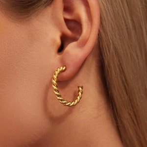 Chunky Gold Twisted Hoop Earrings Large Rope Hoop Earrings Big Thick Gold Hoops Gold Bold Statement Hoop Earrings Boho Chic Hoops Waterproof