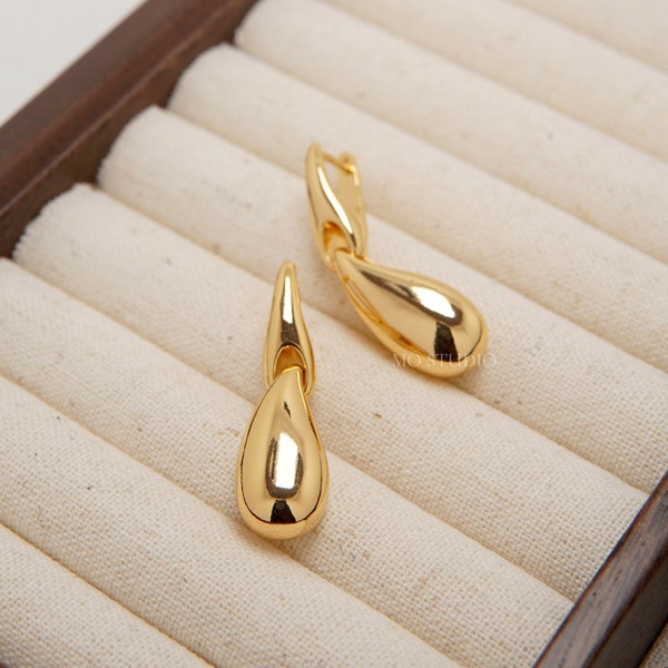 18K Gold Kylie Jenner Earrings, Designer Teardrop Earrings, Gold Dupes Earrings, Gold Bean Dangle Earrings, Gold Statement Drop Earrings