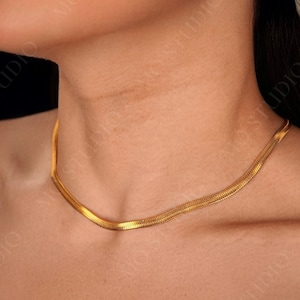 18k Gold Thick Snake Chain Necklace, Gold Herringbone Chain, Statement Minimalist Necklace, Layered Necklace, Gift for Mom, Gift for her