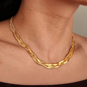 18K Gold Woven Triple Snake Chain Necklace, Herringbone Chain, Layered Necklace, Gift for Mom, Gift For Her, Gift For Him, Waterproof Chain