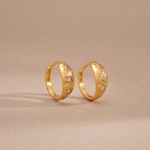Thin Delicate Diamond Huggie Hoop Earrings, Small Chunky Minimalist Teardrop 18K Gold Hugger Hoops, Tiny Diamond Hug Hoops,Sparkly Gold Hoop