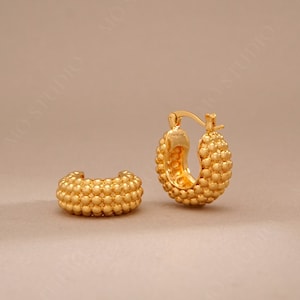 Vintage Chunky Gold Earrings, Thick Gold Beaded Hoops, Gold Hoop Earrings, Patterned Earrings, Small Hoop Earrings, Boho Hoop Earrings