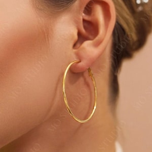 Thin Hoop Earrings Large 18k Gold, Minimalist Simple Small Hoops, Hoop Earrings Set, Silver Statement Everyday Hoop Earrings,Waterproof hoop