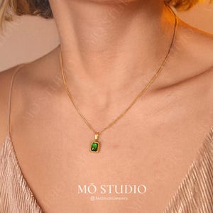 Dainty Emerald Necklace, Green Emerald Choker, Emerald Jewelry, Emerald Pendant Necklace, May Birthstone Necklace, Waterproof Gold Necklace
