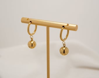 Chunky 18K Gold Ball Hoop Earrings, Small Gold Hoop Earrings, Huggie Hoop Earring, Thick Gold Huggie Earring, Dainty Waterproof Hoop Earring