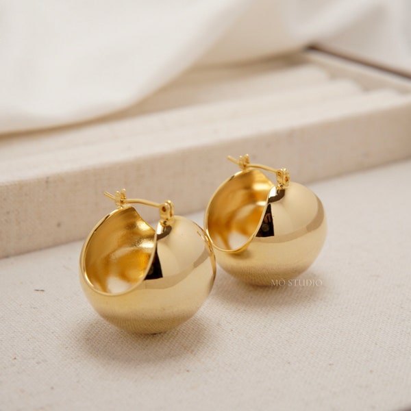 Large Gold Hoop Ball Earrings Etsy