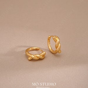 Dainty Knot Huggie Hoop Earrings, 18k Gold Twisted Hoop Earrings, Small Tiny Hoop Earrings, Chunky Hoop Earrings, Delicate Gold Hoops