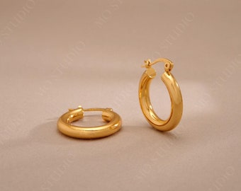 Chunky 18K Gold Hoop Earrings, 25mm Small Gold Hoop Earrings, Huggie Hoop Earrings, Thick Gold Huggie Earrings, Dainty Hoop Earrings