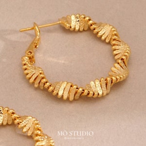 Chunky Twisted Hoop Earrings 18k Gold, Twist Large Statement Boho Gold Hoops, Thick Bold Wide Vintage Hoop Earrings Minimalist Hoops