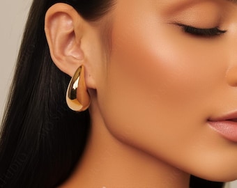 Chunky Gold Teardrop Earrings, Large Gold Dupes Earrings, Kylie Earrings, Gold Statement Dome Earrings, Gold Minimalist Modern Bean Earrings