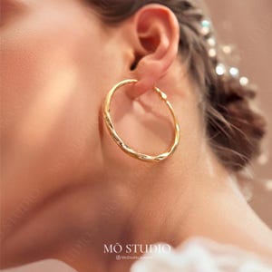 Lightweight Chunky Large Gold Hoop Earrings, Statement Gold Twisted Earrings, Oversized Hoops, Minimalist Boho Bold Thick Hoop Earrings