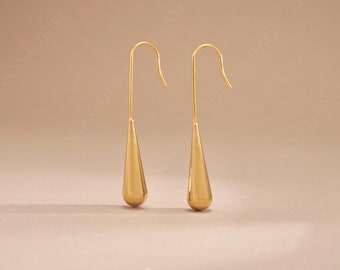 Minimalist Gold Drop Earrings, Long Geometric Teardrop Dangle Earrings, Modern Elegant Everyday Simple Statement Earrings Lightweight