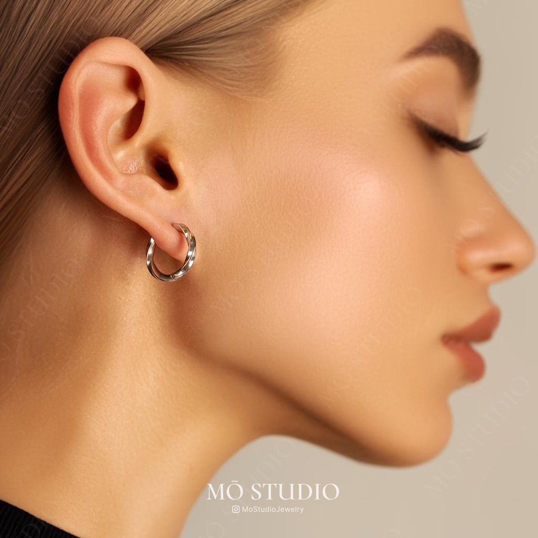 Small Silver Danity Stacking Hoop Earrings Twisted Hoop Earrings Gold ...