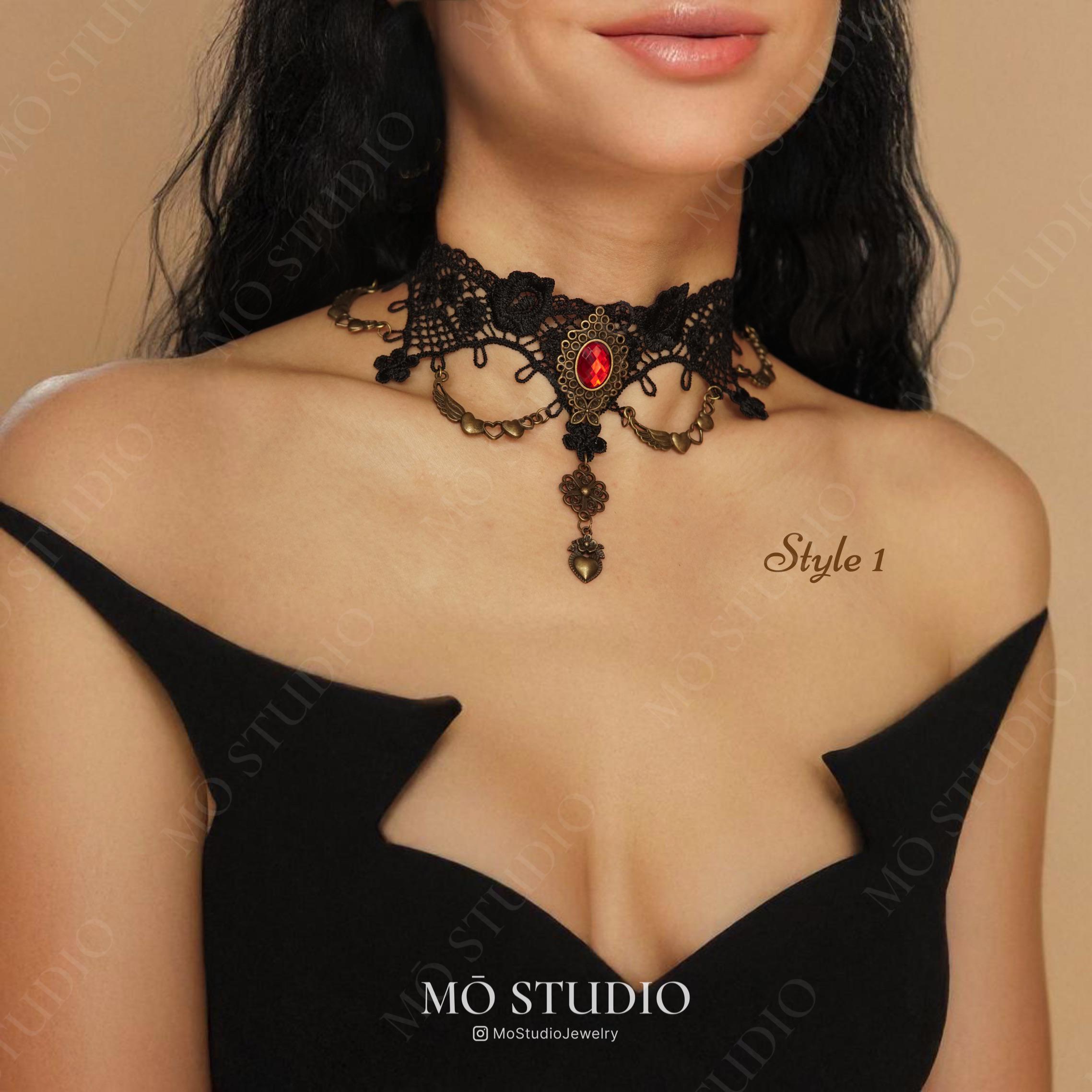 Collana Girocollo In Pizzo Nero Gotico, Largo Vintage In Chiffon, Regolabile Da 14+5cm, Accessorio Boho Per Donna E Ragazza - 2
