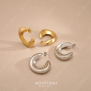 Large Gold Statement Hoop Earrings, Chunky Silver Hoop Earrings, Thick Wide Big Hoop Earrings, Minimalist Bold Chic Hoops,  Huggie Hoops