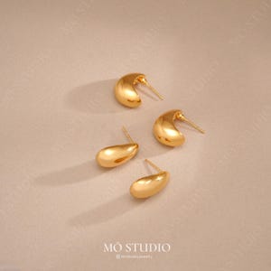 Chunky Gold Teardrop Earrings, Large Gold Dupes Earrings, Kylie Earrings, Gold Statement Dome Earrings, Gold Minimalist Modern Bean Earrings
