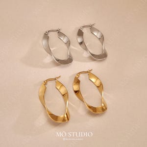 Chunky Gold Twist Earrings, Minimalist Hoop Earrings, Oversized Large Statement Chunky Boho Curve Thick Bold Wide Geometric Hoop Earrings