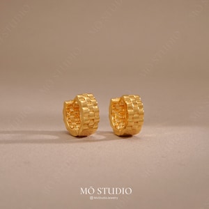 Vintage Chunky Gold Earrings, Thick Gold Beaded Hoops, Gold Hoop Earrings, Patterned Earrings, Small Hoop Earrings, Boho Hoop Earrings