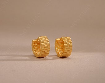 Vintage Chunky Gold Earrings, Thick Gold Beaded Hoops, Gold Hoop Earrings, Patterned Earrings, Small Hoop Earrings, Boho Hoop Earrings