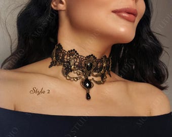 Vintage Victorian Gothic Black Lace Choker Necklace Elegant Gothic Wedding Jewelry Victorian Ballroom Necklace Statement Bridal Cosplay