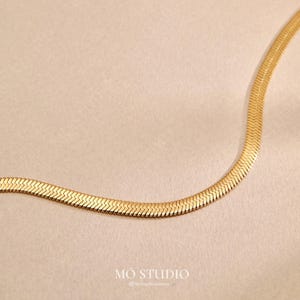 4mm Gold  Snake Chain Necklace, Gold Herringbone Chain, Statement Minimalist Necklace, Layered Chain Necklace, Gift for Mom, Gift for her