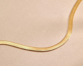 4mm Gold  Snake Chain Necklace, Gold Herringbone Chain, Statement Minimalist Necklace, Layered Chain Necklace, Gift for Mom, Gift for her