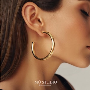 Oversize Large Chunky Gold Hoop Earrings, Small Statement Chunky Gold Hoop Earrings, Minimalist Bold Chic Hoops, Small Wide Everyday Hoop