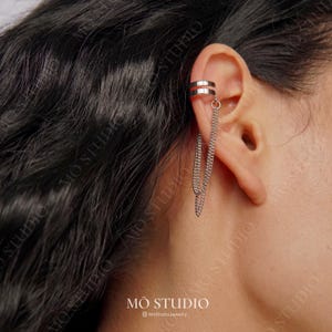 Silver Dangle Ear Cuff No Piercing, Long Chain Band Ear Conch Cuff, Non-Pierced, Ear Crawler Earrings, Chunky Conch Piercing, 1 Piece