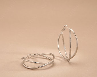 Large Double Hoop Earrings: 14k Gold Plated, 40mm Thin Wire