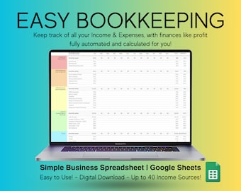 Easy Bookkeeping Business Spreadsheet Template for Google Sheets, Income Expenses Tracker, Business Budget Template, Small Business Finance