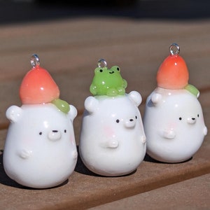 Cute Pink Strawberry Bear/ Frog Bear Phone Strap & Charm | Polymer Clay Keychain | Birthday Gift