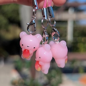 Cute Bear Charm | Pink Strawberry Polymer Clay Phone Charm | Gift for Friend