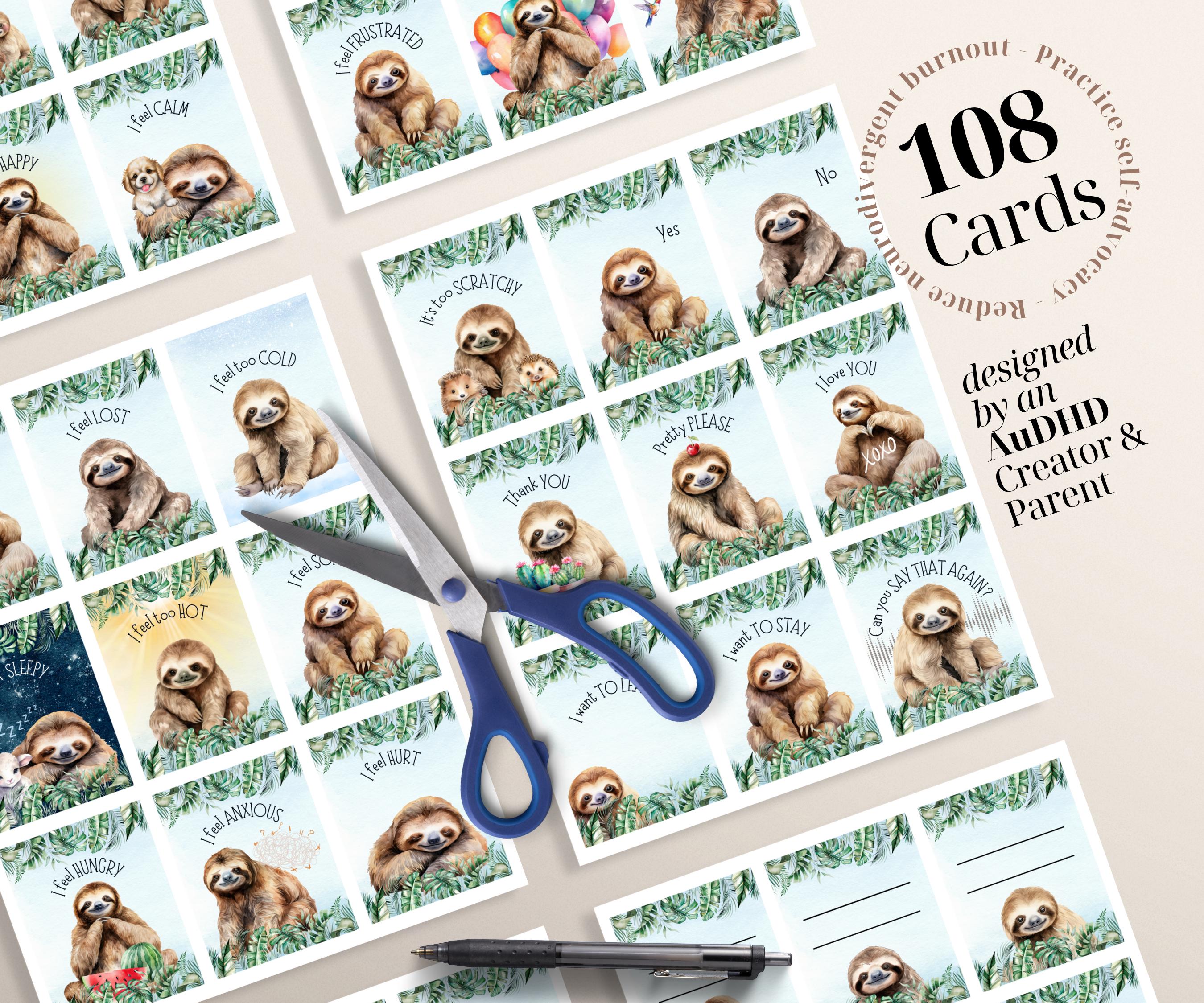 Adhd Sloth Sloth Themed Communication Cards Set for Autism and ADHD - 108 Cards ...