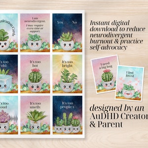 Kawaii communicatiekaarten met succulent thema, set voor autisme en ADHD - 81 kaarten inbegrepen