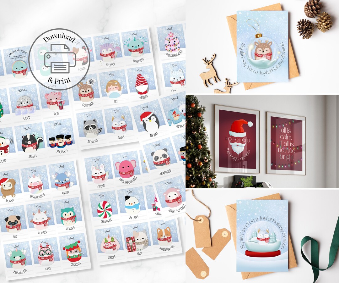 Printable Holiday Gift Bundle Cute Holiday Cards 81 Holiday Etsy UK