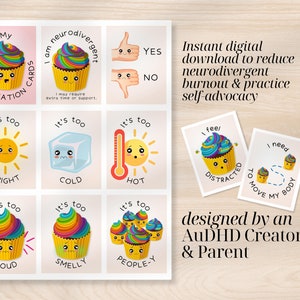 81 niet-sprekende communicatiekaarten: digitale download, autisme, ADHD, OC-strategieën en -hulpmiddelen, afdrukbare cadeau-ideeën voor de feestdagen, regenboogcupcakes