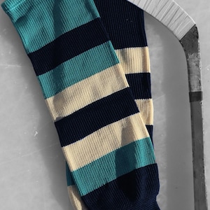 レトロニットホッケーソックス ブルー、ブルー、クリーム