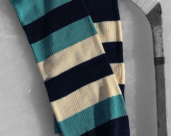 Retro Knit Hockey Socks Blue,  Blue, Cream