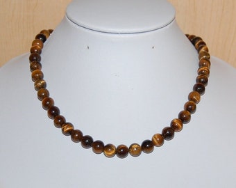 Collier en œil de tigre, collier de pierres précieuses en œil de tigre, perles de pierres précieuses de 8 mm, homme, femme, collier classique, spiritualité, prière, yoga, protection, méditation