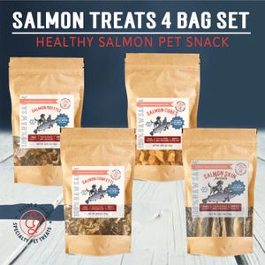 Salmon Healthy Treats 4-Bag Pet Treats Box Set Snack 1 Ingredient Healthy Salmon Freeze Dried Treats Dog Food Cat Food All Natural Made USA