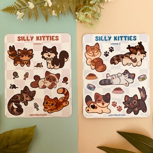 Silly Kitties Glossy Sticker Sheets / Sticker Sheet of Cute Cat Aesthetic Stickers with Accessories for Journal Planners Notebook or Laptop