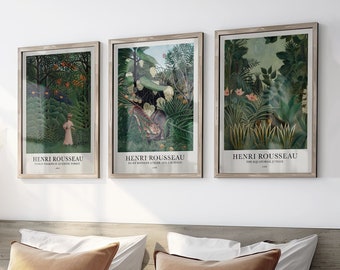 Set of 3 jungle posters with motifs by Henri Rousseau in Scandi style